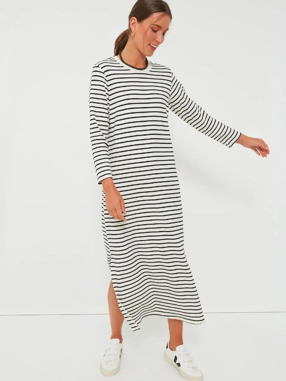 Pomander Place Gio Navy Cream Striped Midi Dress Size S